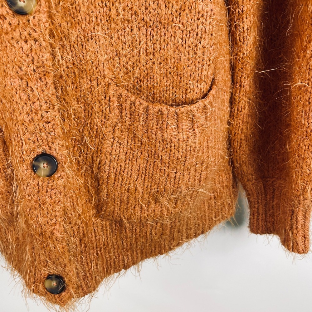 Free People Nevermind Sm Orange Shaggy Knit Button Front Sweater Oversized READ - Picture 12 of 16